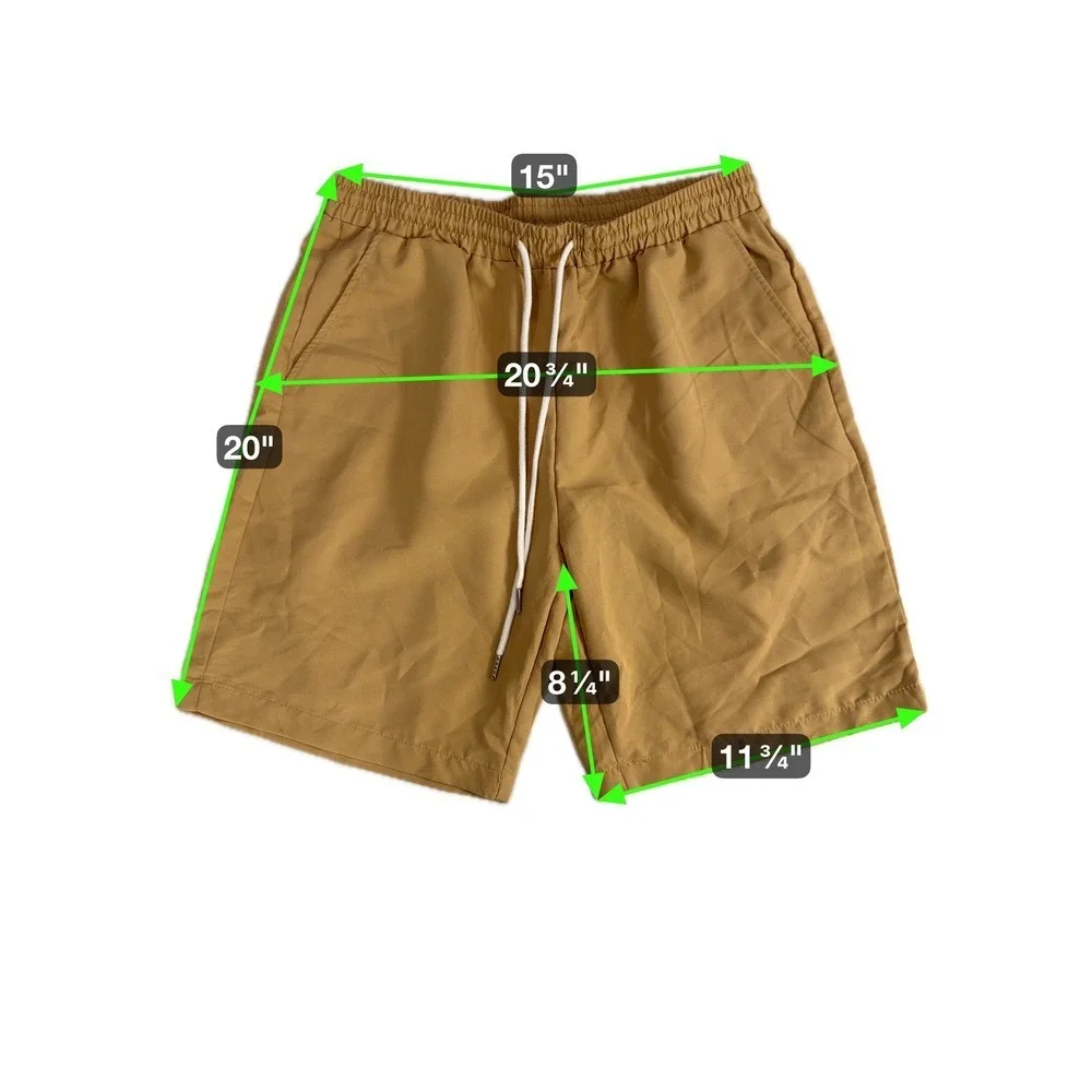 Manfinity Mens Khaki Shorts‎ Elastic Waist Drawstring Casual Summer Comfy